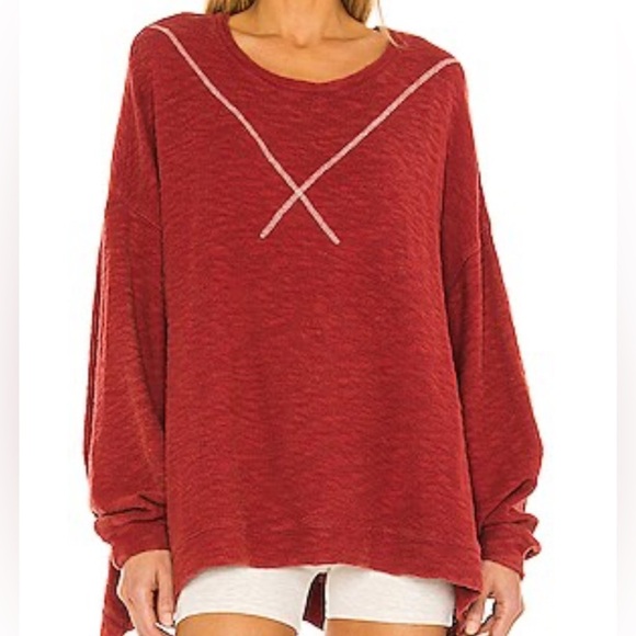 FREE PEOPLE COME AGAIN OVERSIZED KNIT DOLAN DROP SHOULDER LONG SLEEVE TEE SIZE L - Picture 1 of 8
